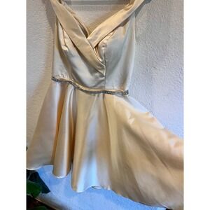 Ladivine Cinderella Divine L Champagne Satin Off Shoulder Rhinestone Mini Dress